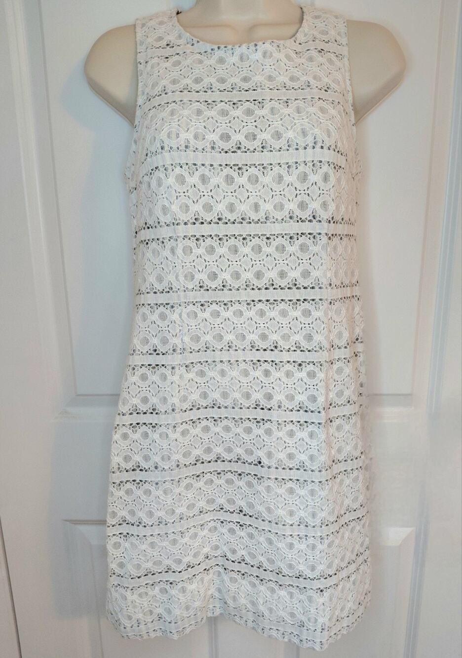 Cottage Nautical Preppy Oat Lace w Blue Striped Sleeveless Dress Size S Cotton